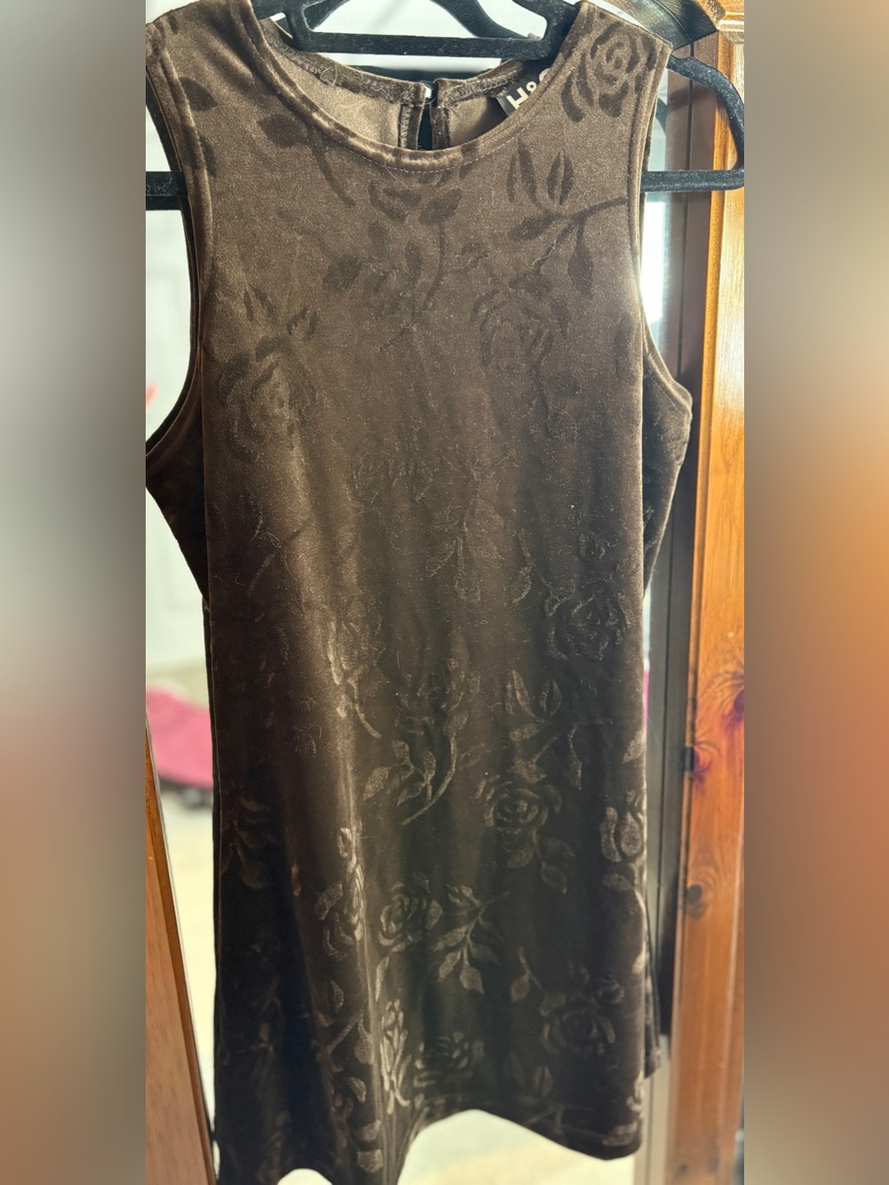 H&G Vintage 90s Burnout Velvet Dress in Chocolate Brown